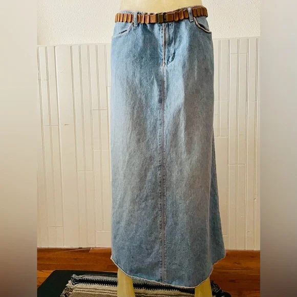 Sundance Blue A-Line Denim Maxi Jean Skirt - Picture 4 of 11